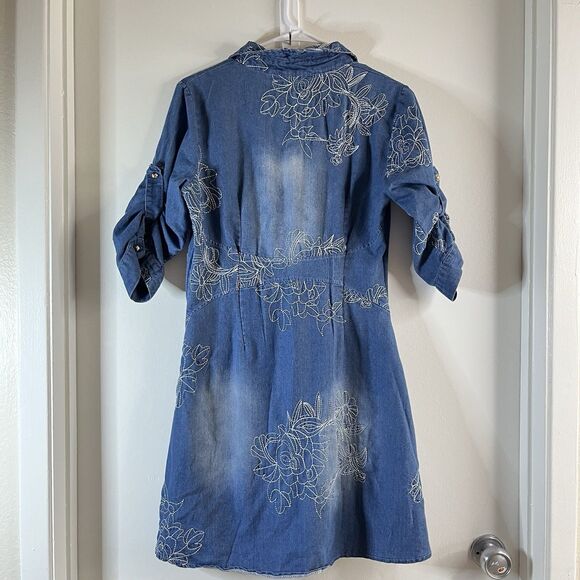 Korean Brand Embroidery Womens Slim Fit Denim Skirts Jean Dress Long Sleeve Sz L - Picture 2 of 12